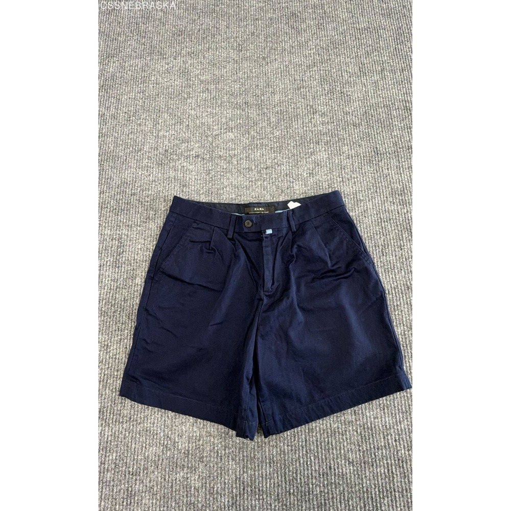 Zara Men's Navy Blue Cotton Blend Flat Front Stretch Chino‎ Shorts Sz 30